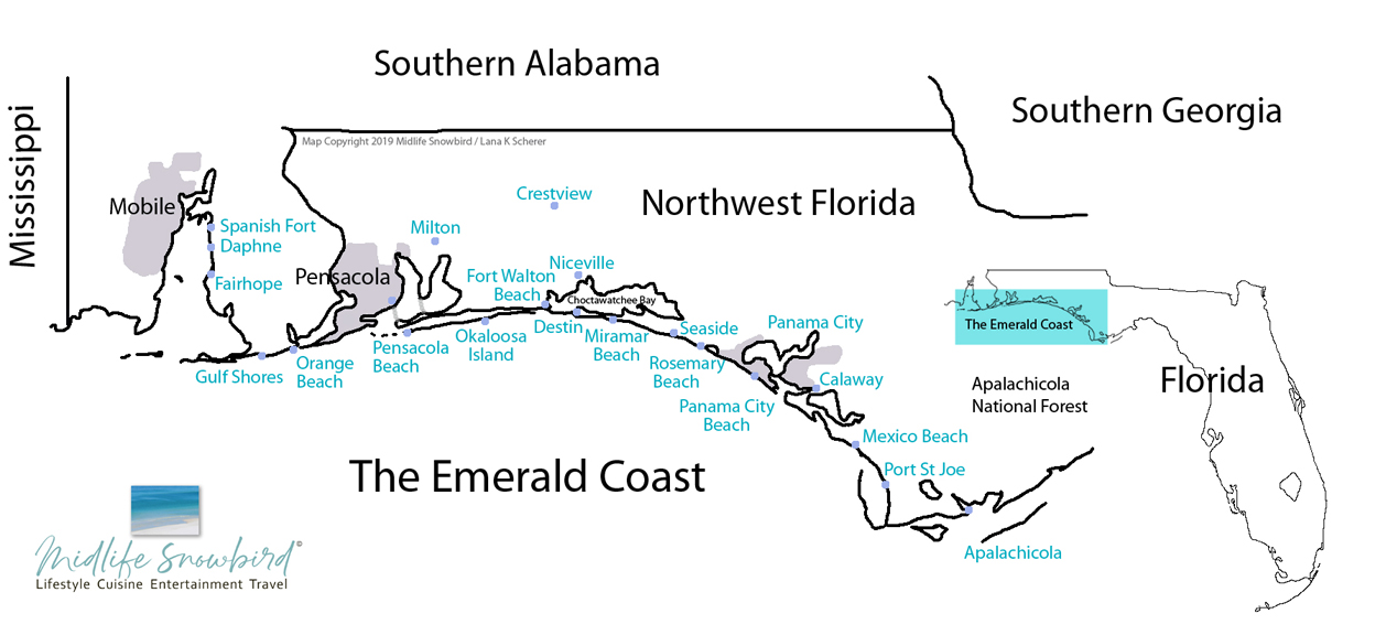 Map of The Emerald Coast, Southern Alabama and Northwest Florida